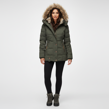 Warm gevoerde waterafstotende dameswinterjas met luxe faux-fur capuchon