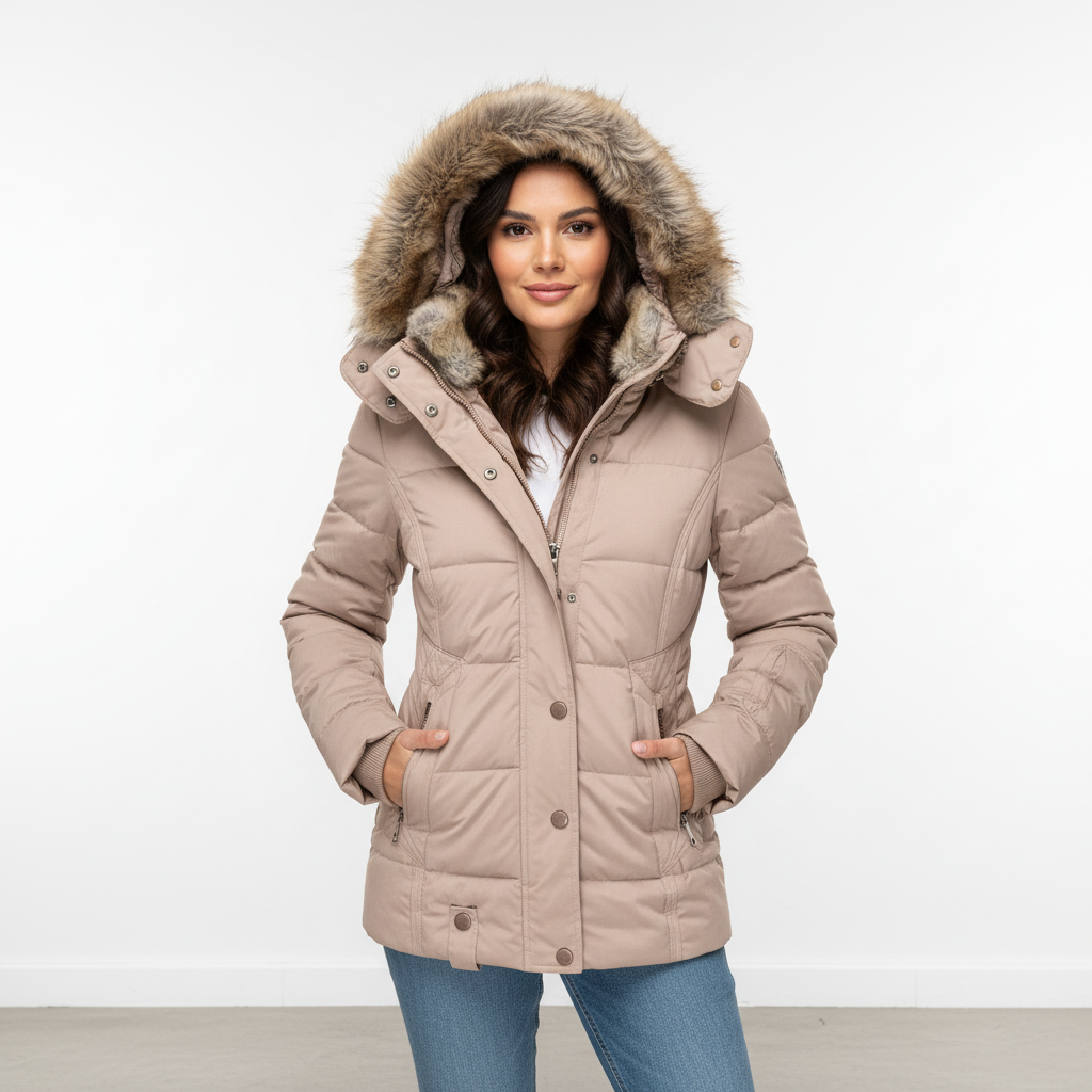 Warm gevoerde waterafstotende dameswinterjas met luxe faux-fur capuchon