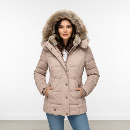 Warm gevoerde waterafstotende dameswinterjas met luxe faux-fur capuchon
