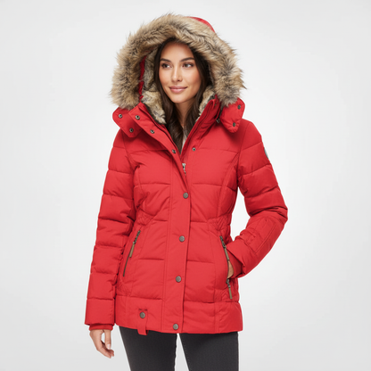 Warm gevoerde waterafstotende dameswinterjas met luxe faux-fur capuchon