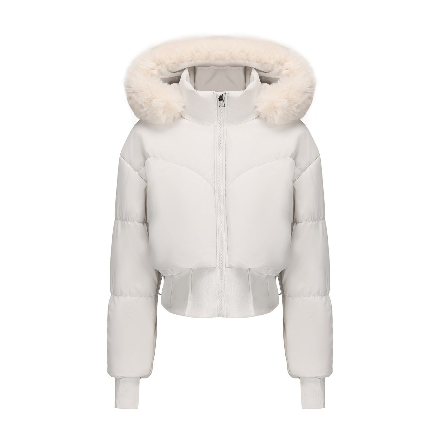 Warme cropped dames winterjas met luxe bontkraag