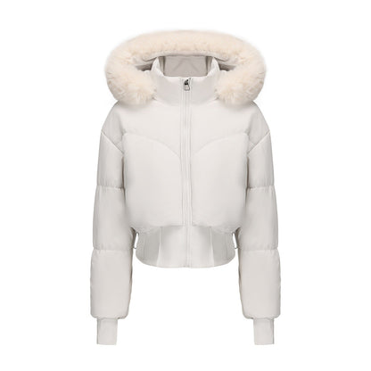 Warme cropped dames winterjas met luxe bontkraag