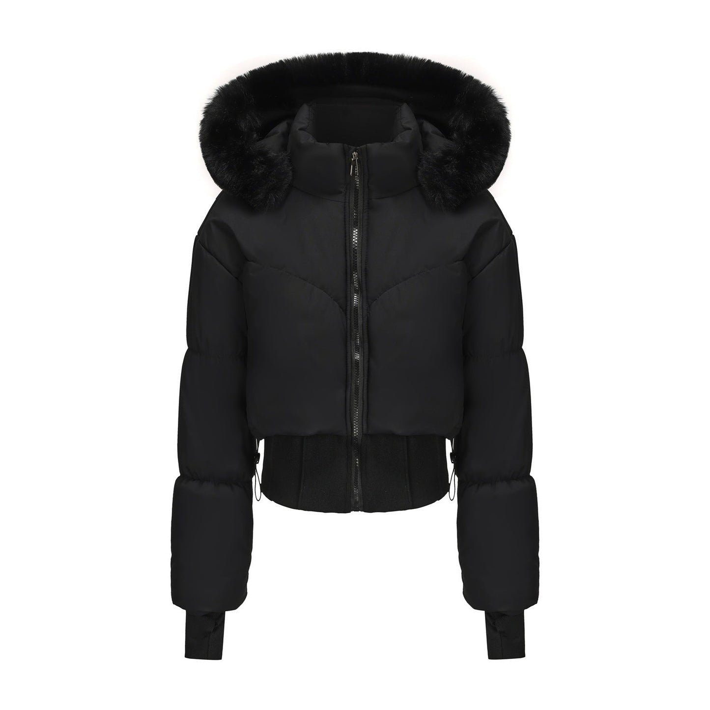 Warme cropped dames winterjas met luxe bontkraag