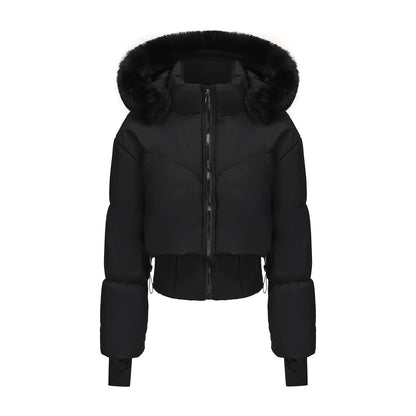 Warme cropped dames winterjas met luxe bontkraag