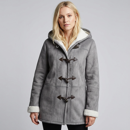 Warme damesjas met capuchon en toggle sluiting