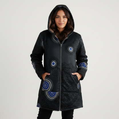 Warme gevoerde dames winterjas met print en capuchon – Elvira