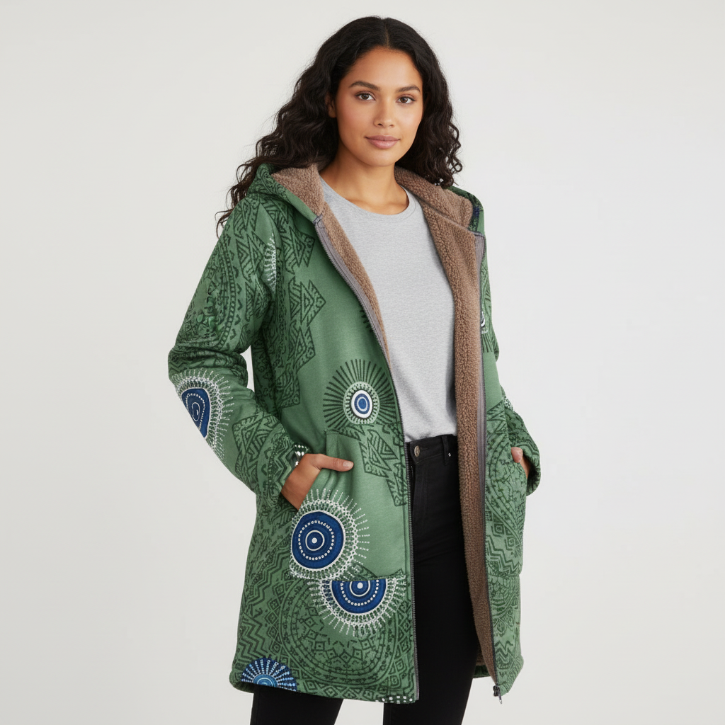 Warme gevoerde dames winterjas met print en capuchon – Elvira