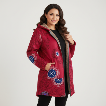 Warme gevoerde dames winterjas met print en capuchon – Elvira