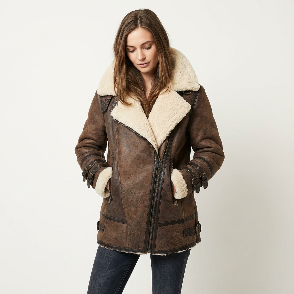 Warme teddy gevoerde biker winterjas dames
