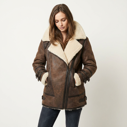 Warme teddy gevoerde biker winterjas dames