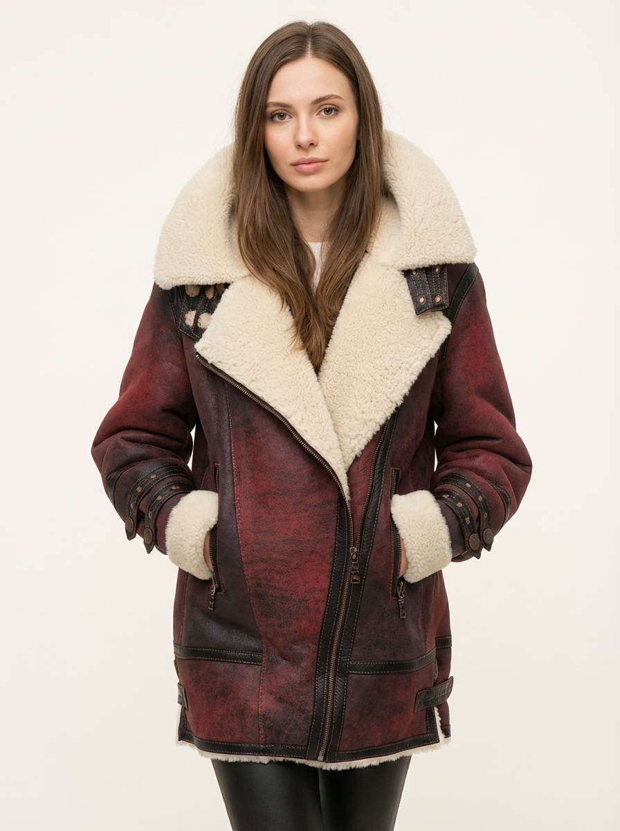 Warme teddy gevoerde biker winterjas dames