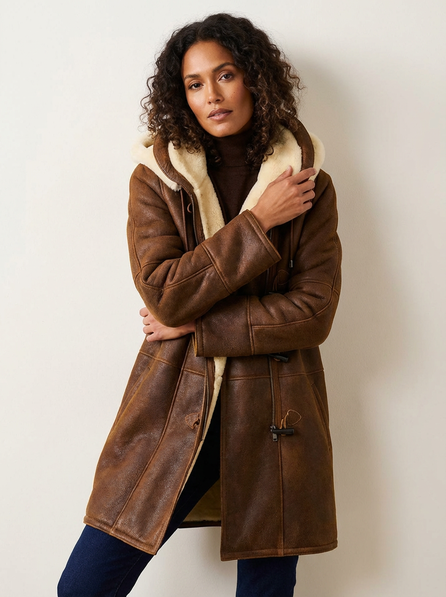 Warme teddy gevoerde dames winterjas met capuchon – Leia