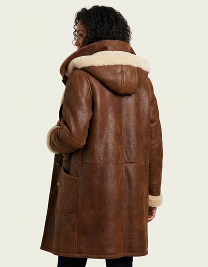 Warme teddy gevoerde dames winterjas met capuchon – Leia