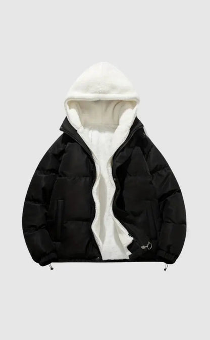 Warme teddy gevoerde puffer winterjas met capuchon
