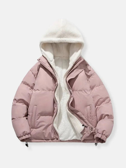 Warme teddy gevoerde puffer winterjas met capuchon