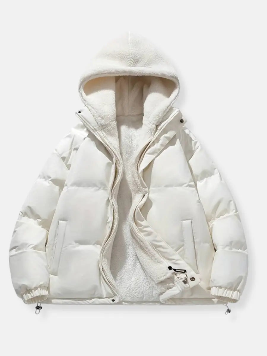 Warme teddy gevoerde puffer winterjas met capuchon