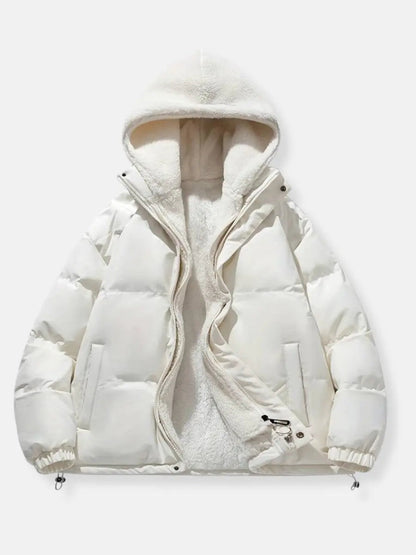 Warme teddy gevoerde puffer winterjas met capuchon