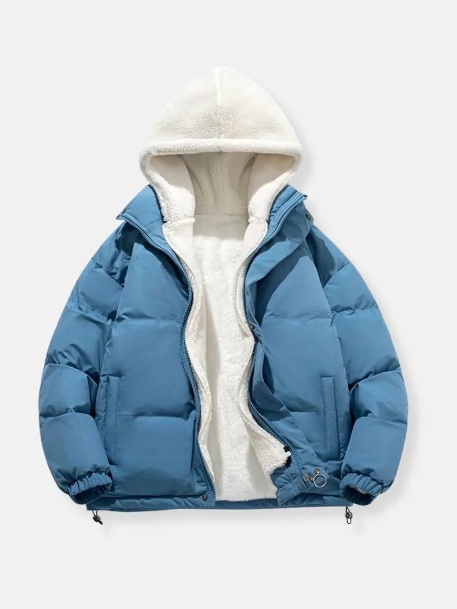 Warme teddy gevoerde puffer winterjas met capuchon