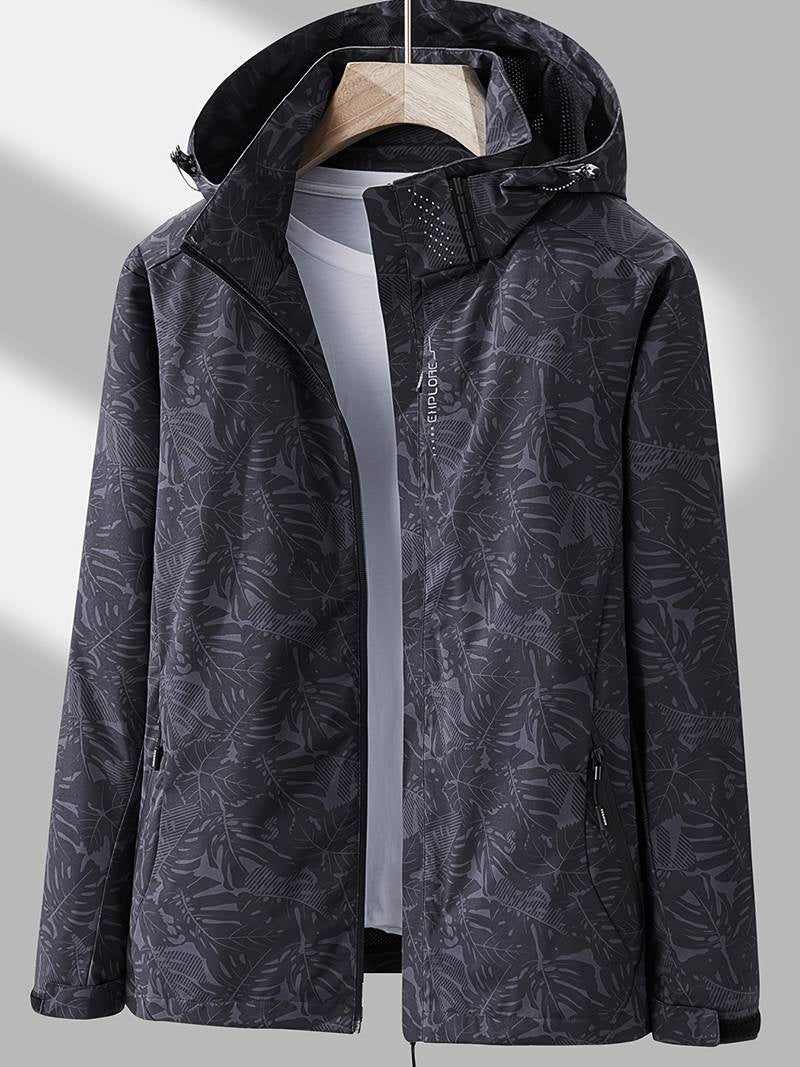 Waterafstotende dames outdoorjas met capuchon en bladprint