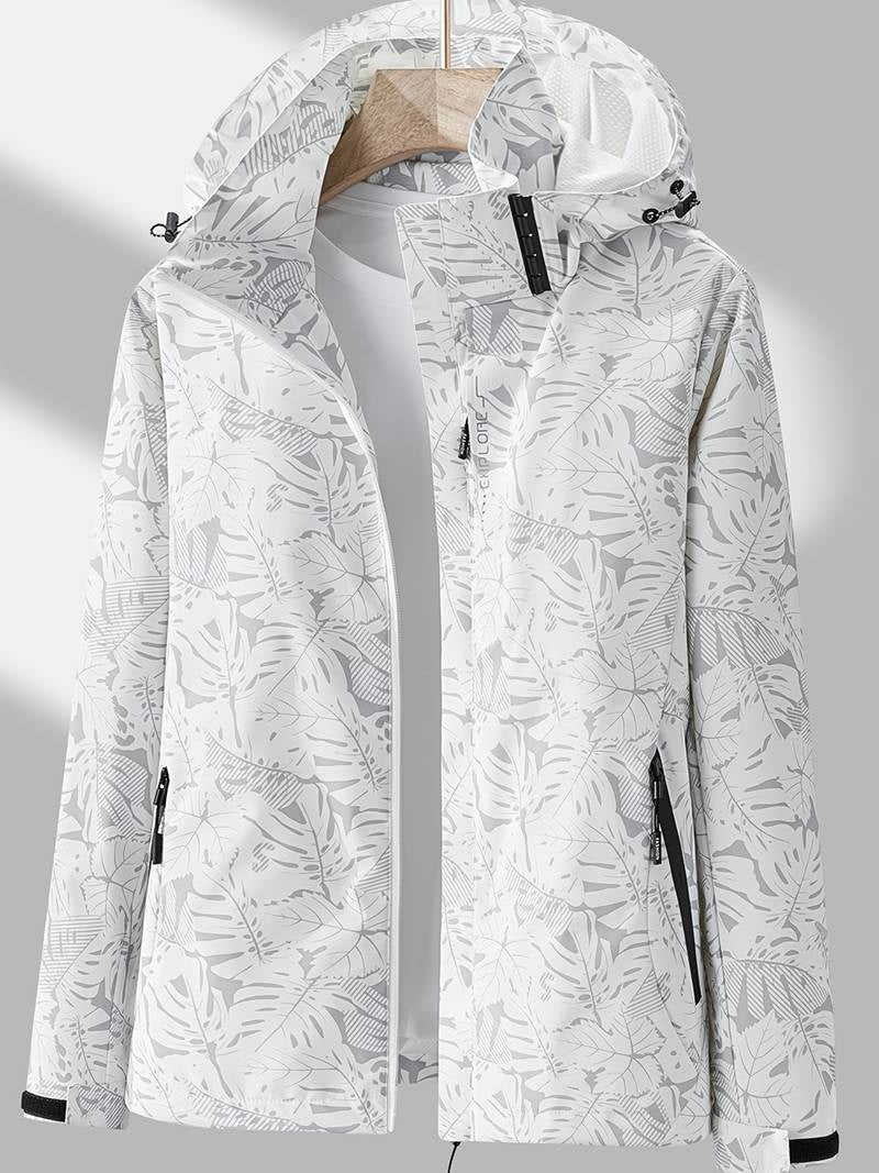 Waterafstotende dames outdoorjas met capuchon en bladprint