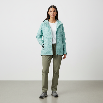 Waterafstotende dames outdoorjas met capuchon en bladprint