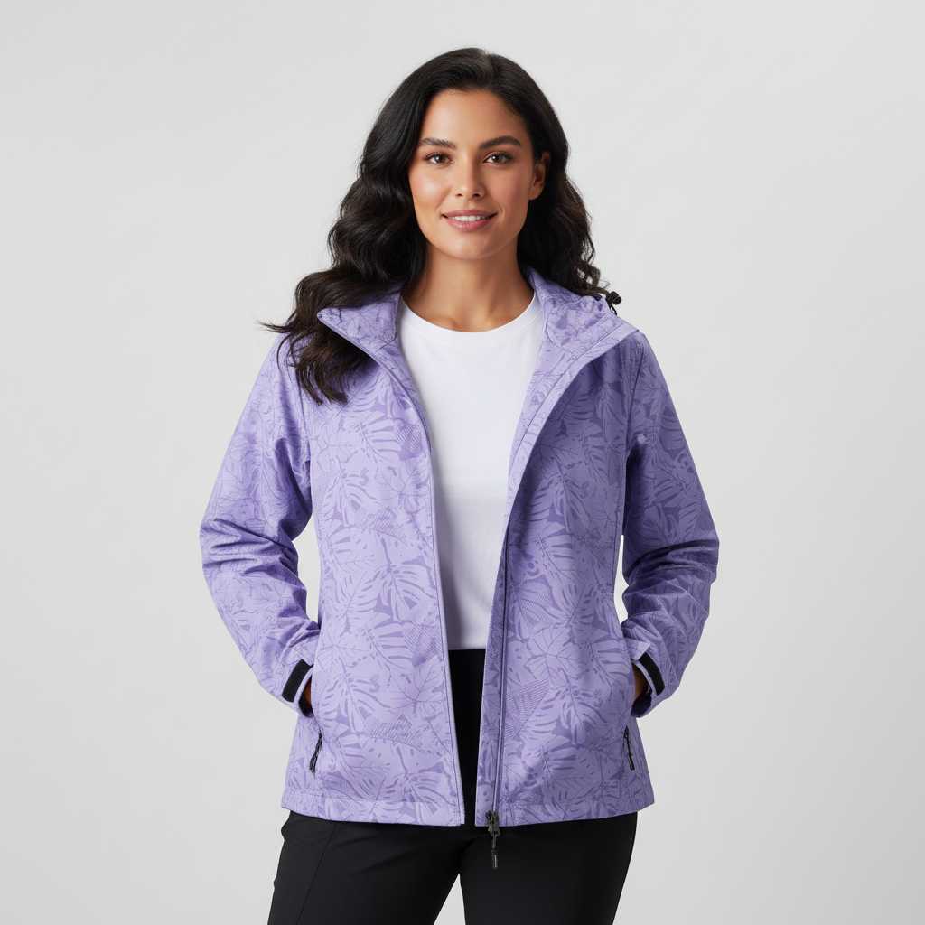 Waterafstotende dames outdoorjas met capuchon en bladprint