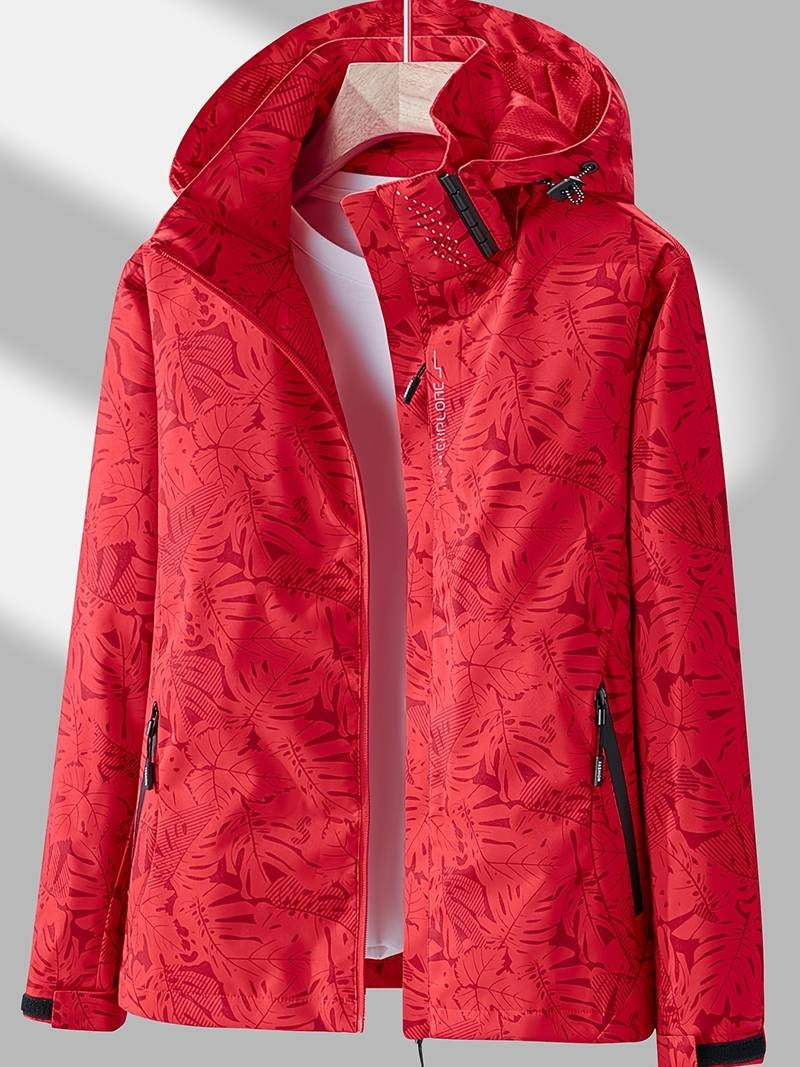 Waterafstotende dames outdoorjas met capuchon en bladprint