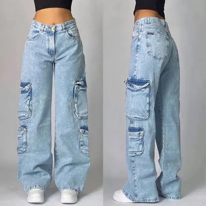 Wide leg dames cargo jeans – Sienna