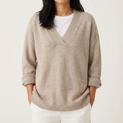 Zachte cashmere damestrui met V-hals en oversized pasvorm