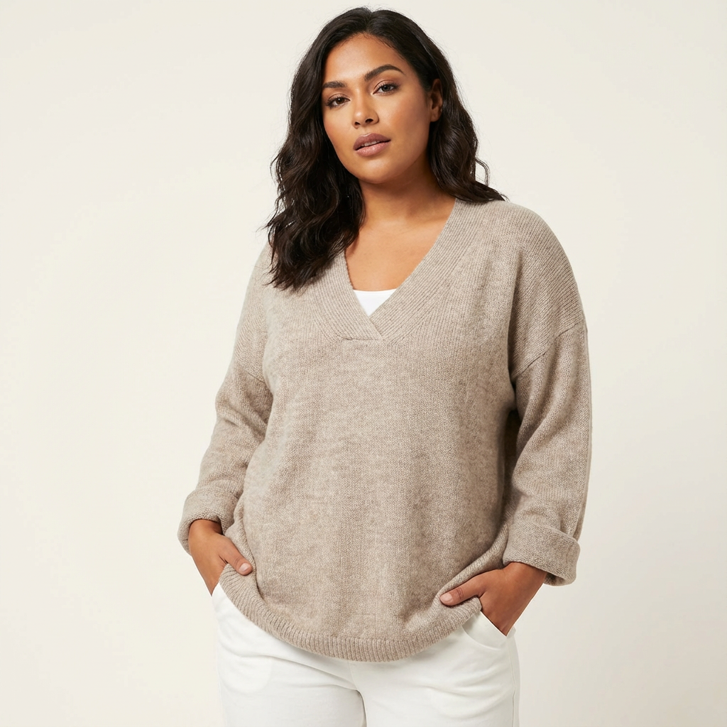 Zachte cashmere damestrui met V-hals en oversized pasvorm