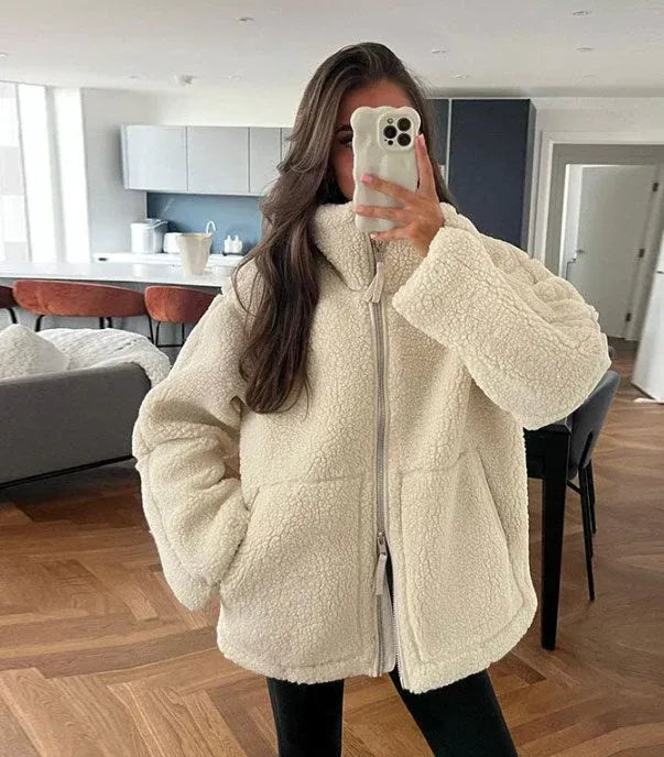 Zachte fleece dameswinterjas met warme voering