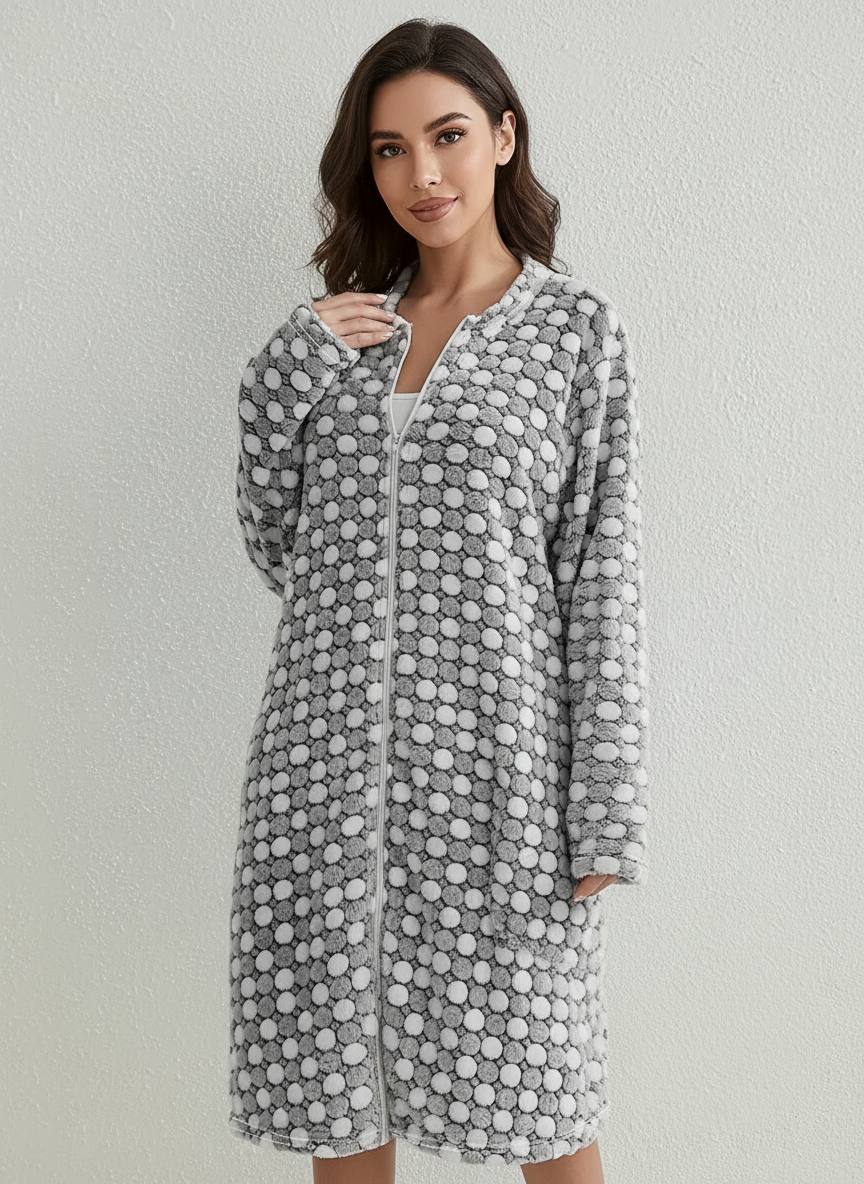 Zachte fleece huisjas met stippenprint – Livia