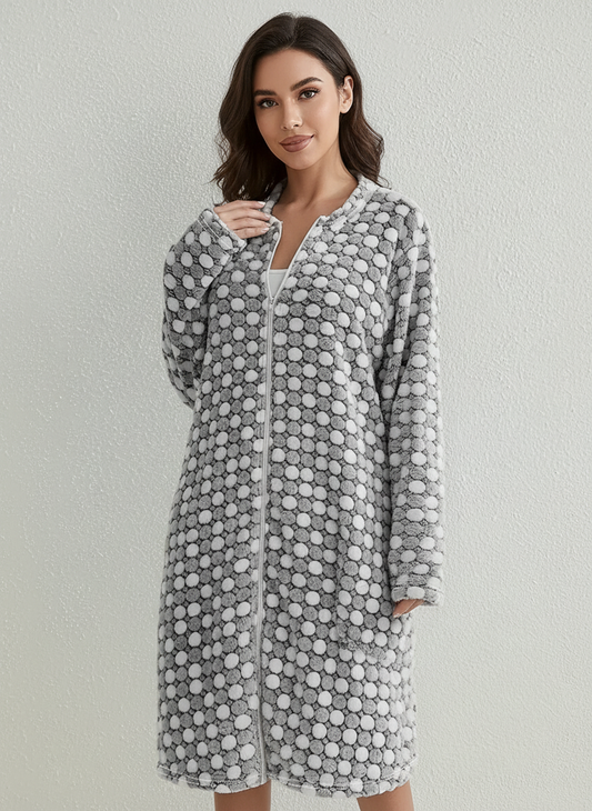 Zachte fleece huisjas met stippenprint – Livia