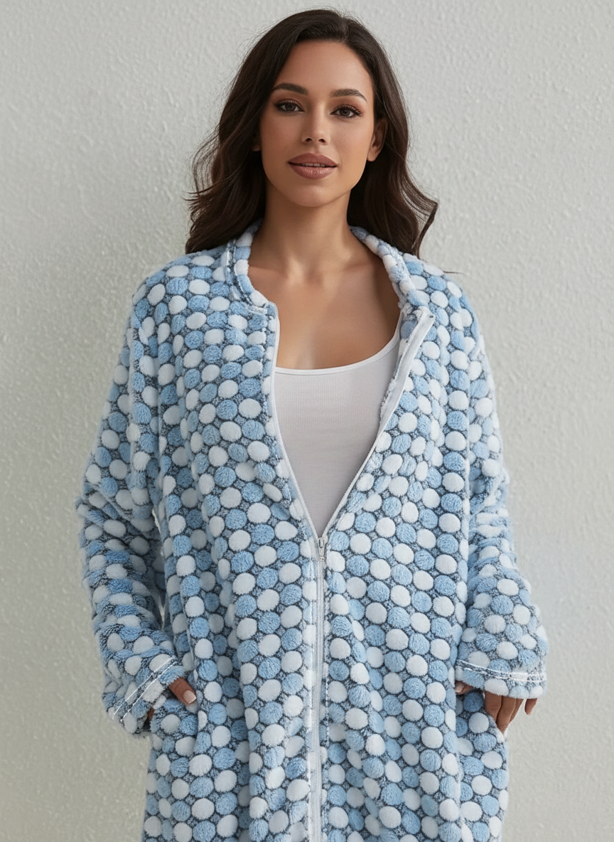 Zachte fleece huisjas met stippenprint – Livia
