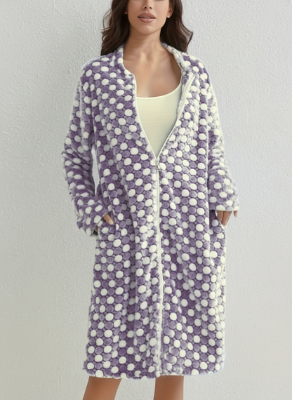 Zachte fleece huisjas met stippenprint – Livia