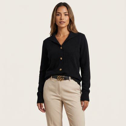 Zachte gebreide dames cardigan met knopen en kraag