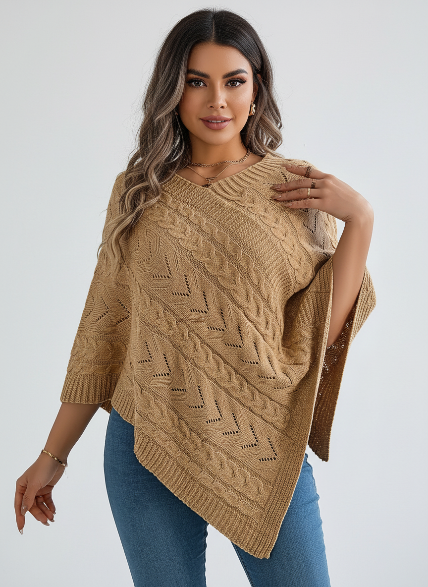 Zachte gebreide dames poncho – Novena