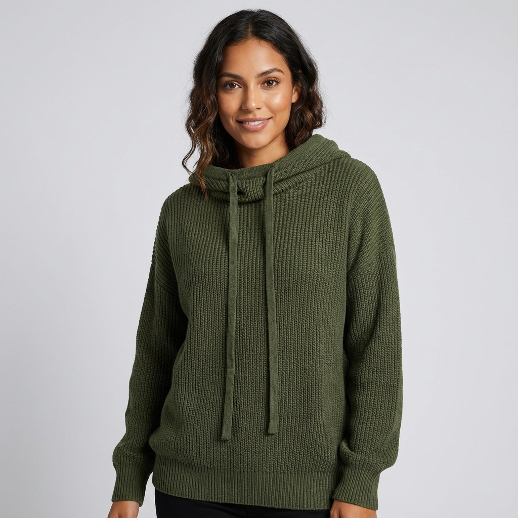 Zachte gebreide hoodie met col en relaxte pasvorm