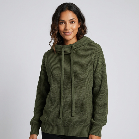 Zachte gebreide hoodie met col en relaxte pasvorm