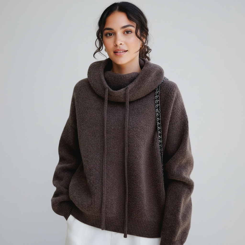 Zachte gebreide hoodie met col en relaxte pasvorm