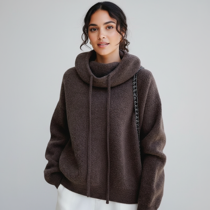 Zachte gebreide hoodie met col en relaxte pasvorm