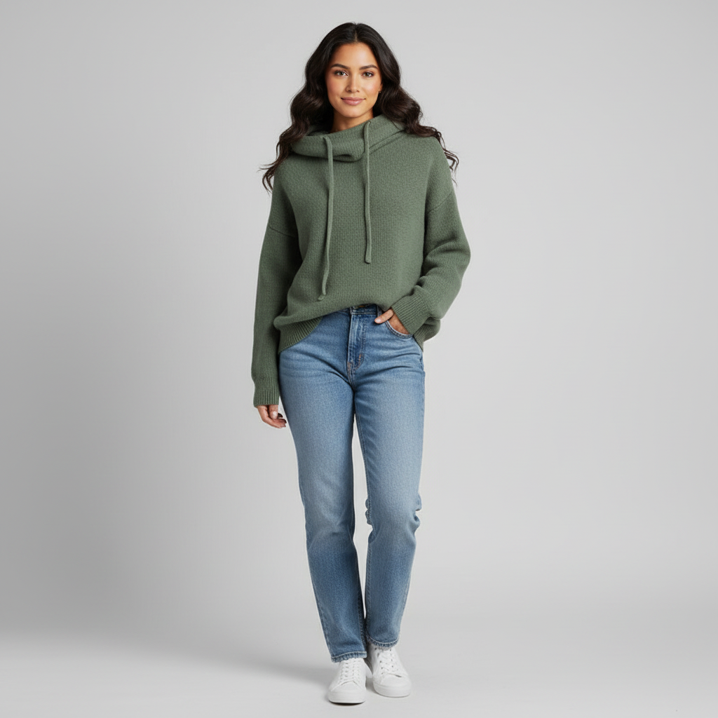 Zachte gebreide hoodie met col en relaxte pasvorm