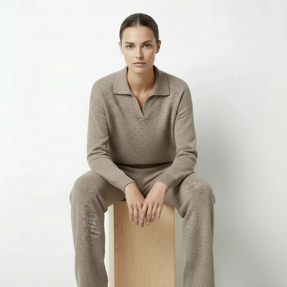 Zachte gebreide tweedelige dames loungewear set