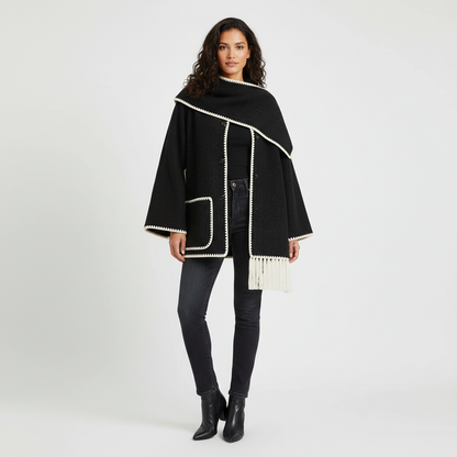 Zachte gestructureerde winterjas met elegante sjaalkraag