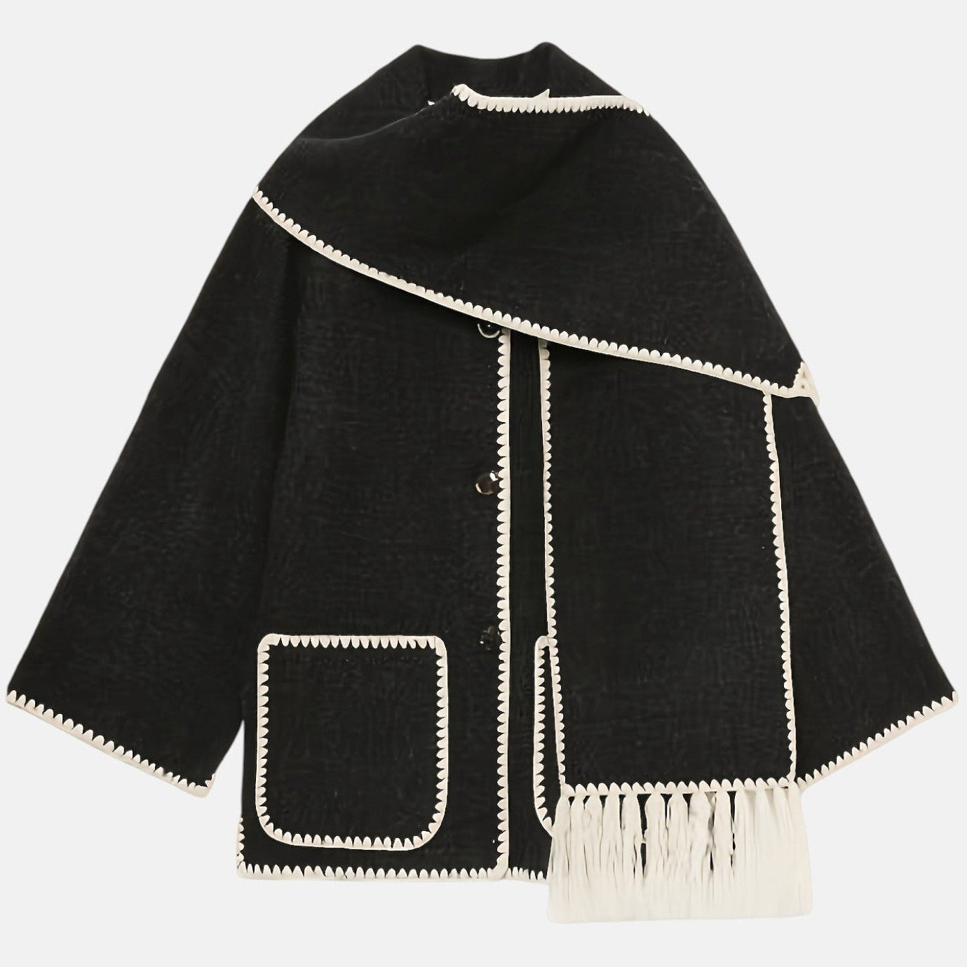 Zachte gestructureerde winterjas met elegante sjaalkraag