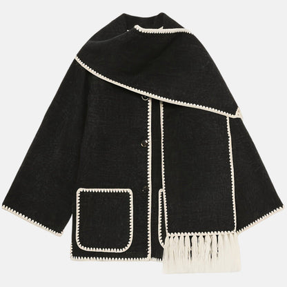 Zachte gestructureerde winterjas met elegante sjaalkraag