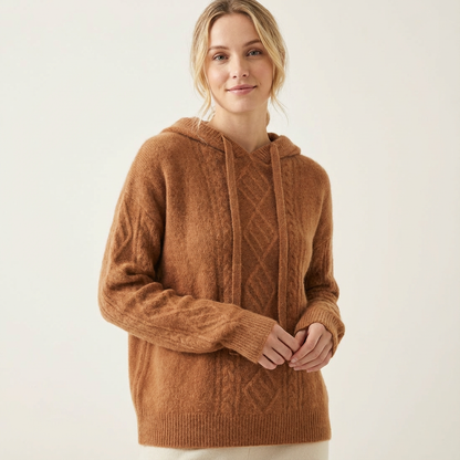 Zachte kabelgebreide dames hoodie met capuchon