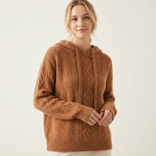 Zachte kabelgebreide dames hoodie met capuchon