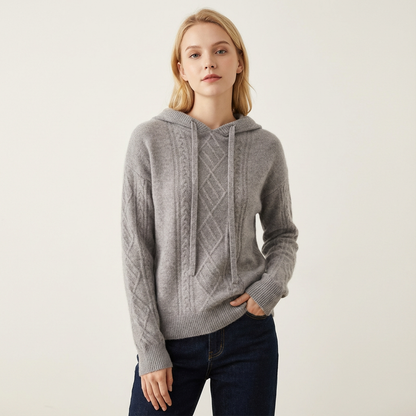 Zachte kabelgebreide dames hoodie met capuchon