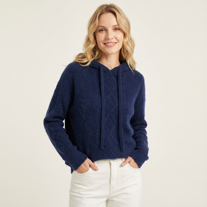 Zachte kabelgebreide dames hoodie met capuchon